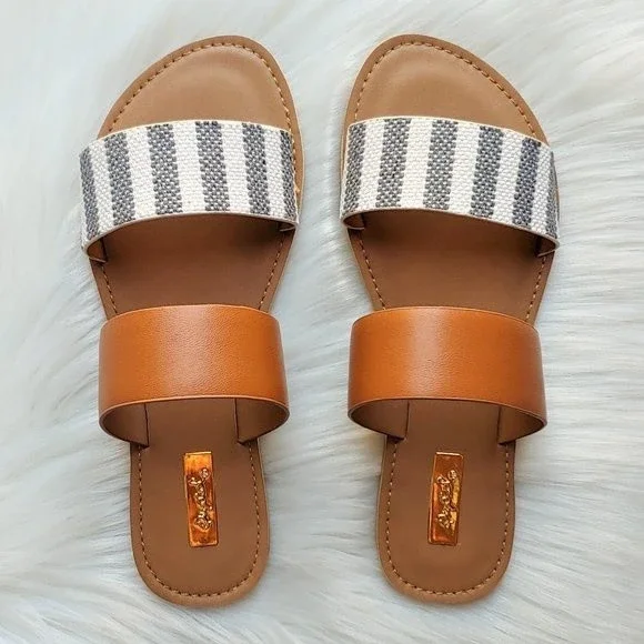 𝔹𝕆𝔾𝕆 Striped & Camel Vegan Leather Sandal - Picture 2 of 5